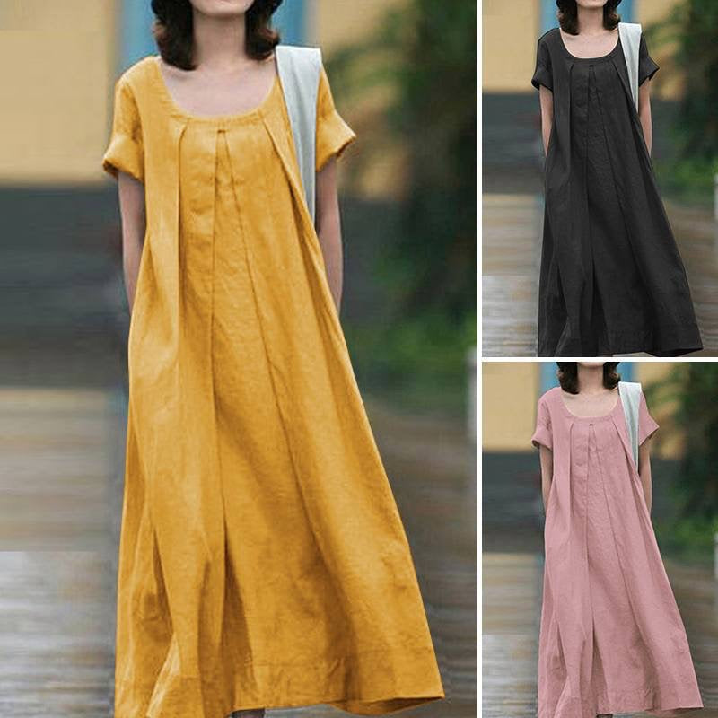 Damen Maxi-Kleid Weiter Schnitt Rundhalsausschnitt Eveloria - Eveloria