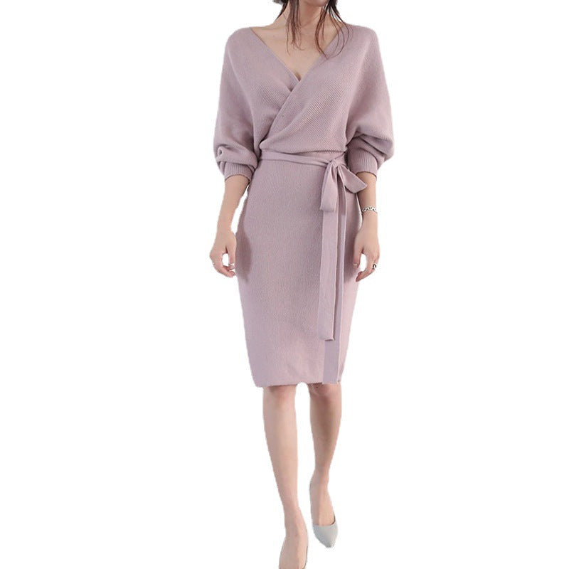 Damen Wickelkleid Weiches Strick Eveloria