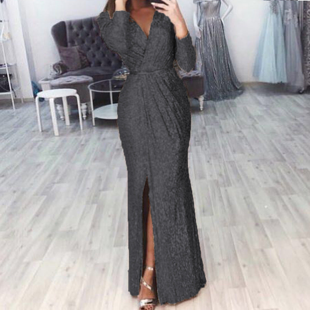 Damen Abendkleid Wickelschnitt Schlitz Eveloria