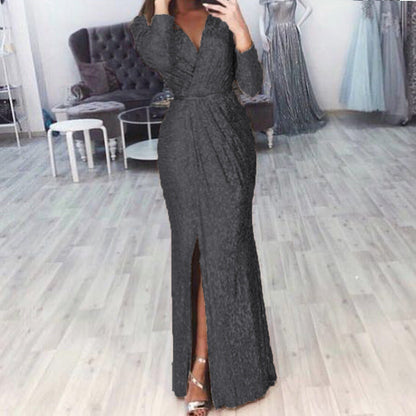 Damen Abendkleid Wickelschnitt Schlitz Eveloria