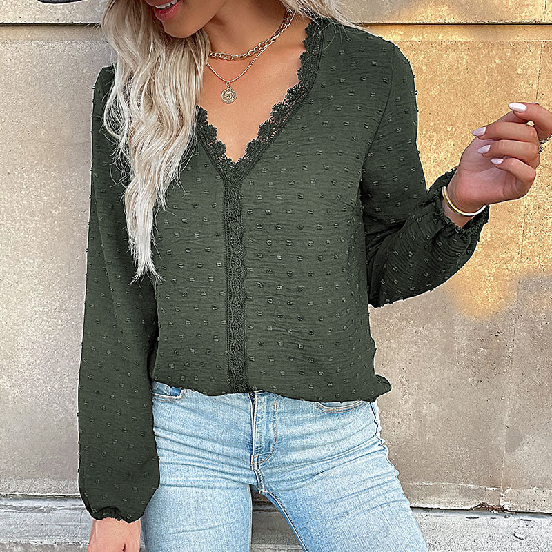Damen Bluse Spitzenbesatz Puffärmel Elegant Weiße Bluse