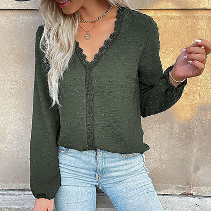 Damen Bluse Spitzenbesatz Puffärmel Elegant Weiße Bluse