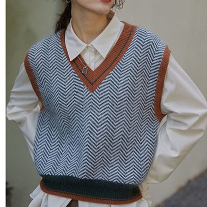 Damen Strickweste V-Ausschnitt Chevron Muster - Eveloria