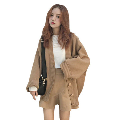 Damen Strickcardigan Groß Lässig Knöpfe Beige