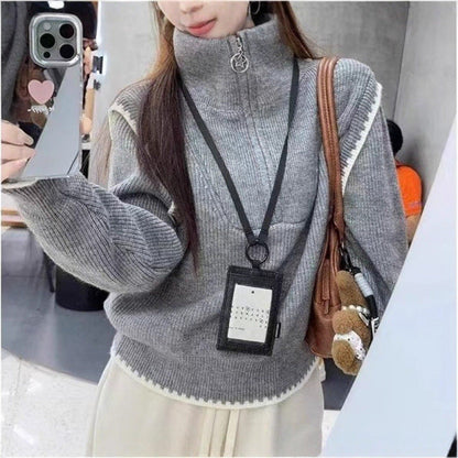 Damen Pullover Stehkragen Reißverschluss Eveloria - Eveloria