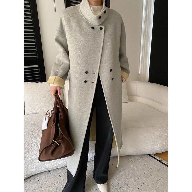 Damen Wollmantel Hochkragen Praktische Taschen Eveloria