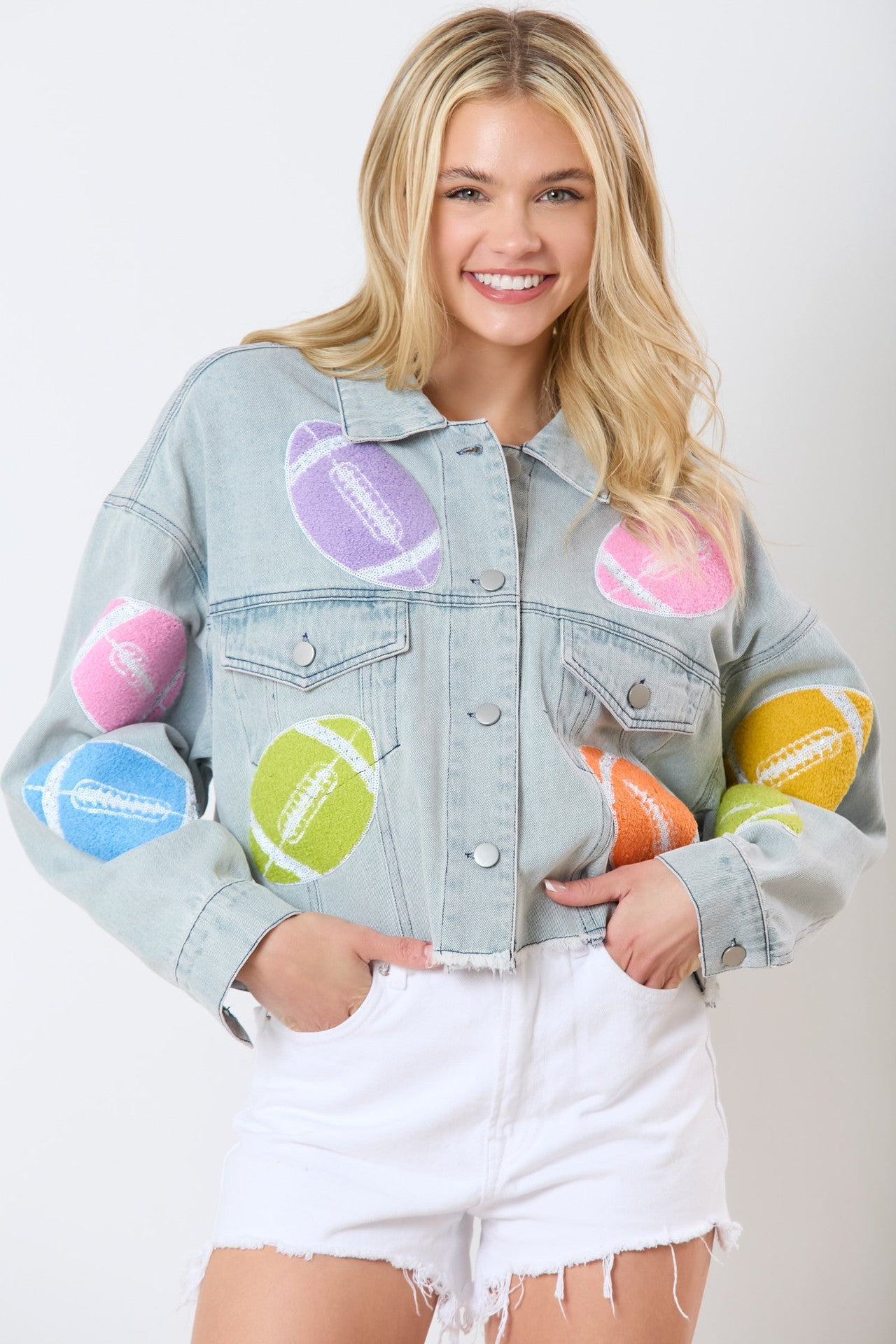 Damen Jeansjacke Sportlich Bunt Eveloria