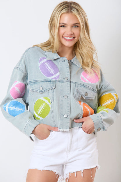 Damen Jeansjacke Sportlich Bunt Eveloria