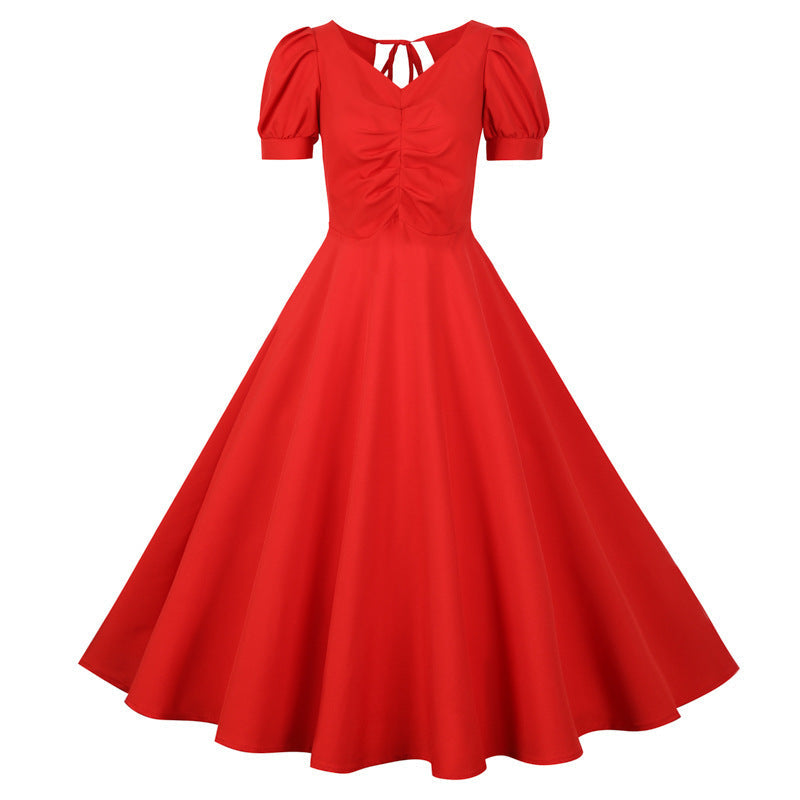 Damen A-Linien Kleid Puffärmel Romantischer Rückenausschnitt - Eveloria