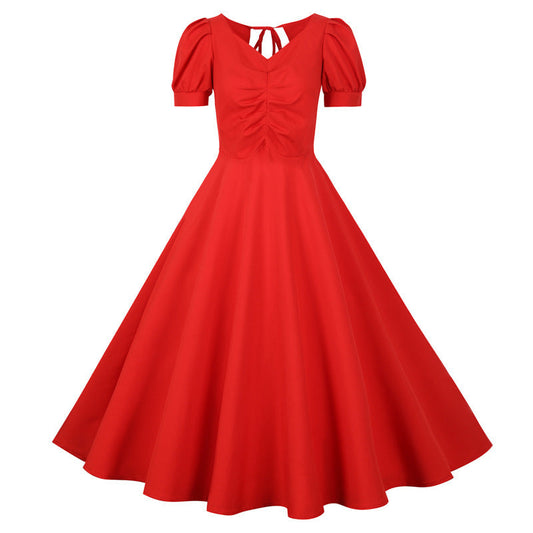 Damen A-Linien Kleid Puffärmel Romantischer Rückenausschnitt - Eveloria