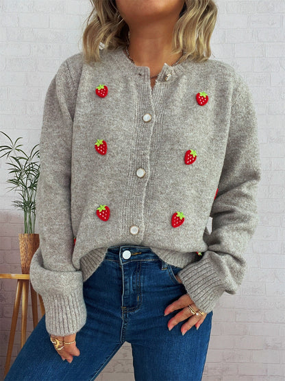 Damen Strickjacke Erdbeerdesign