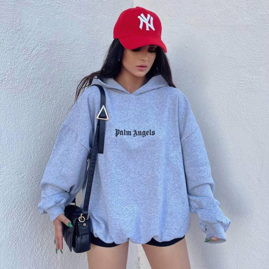 Damen Oversized Hoodie Kängurutasche Grau Eveloria - Eveloria