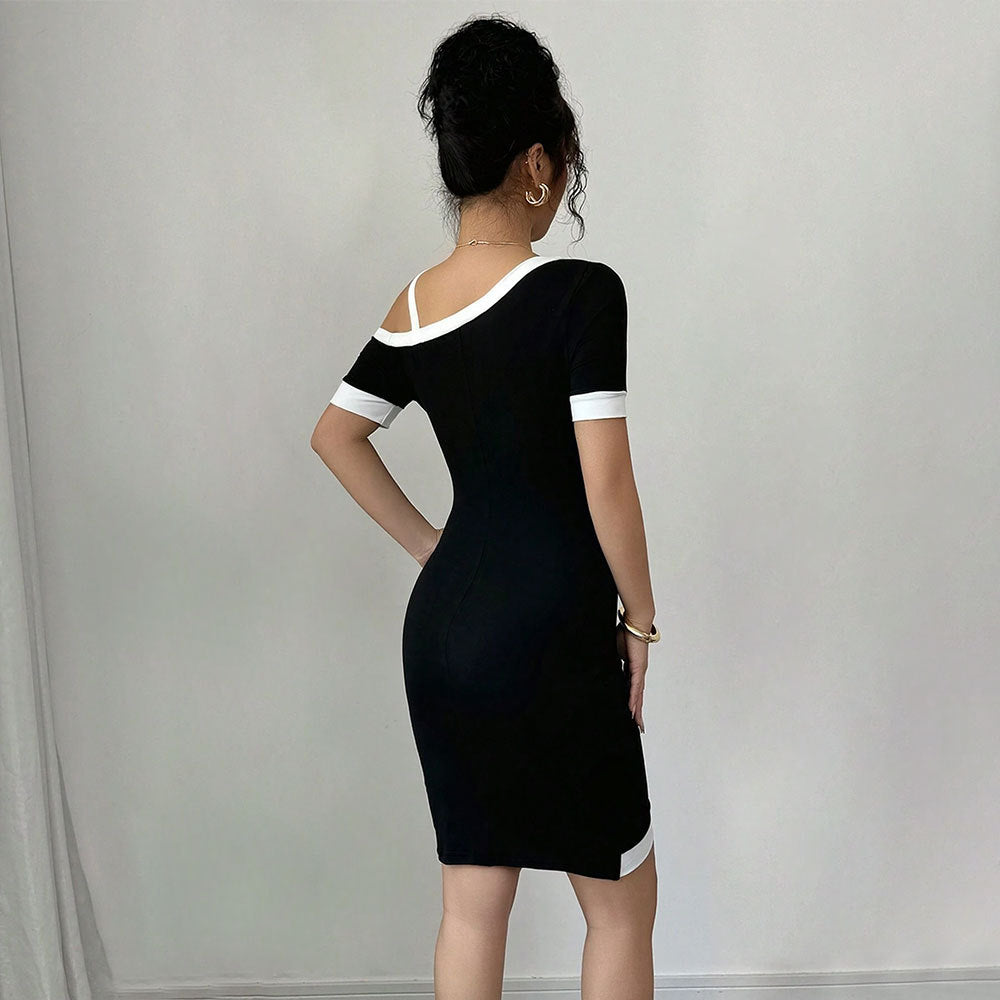Damen Minikleid Asymmetrischer Ausschnitt Dekorativer Träger