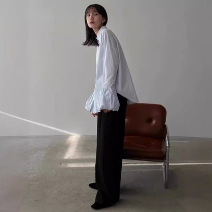 Damen Bluse Voluminöse Ärmel Stehkragen Eveloria