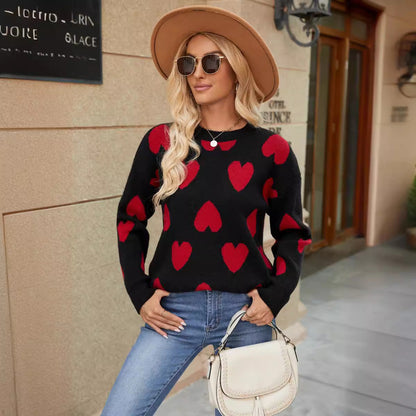 Damen Pullover Herzenmuster Lässig Eveloria