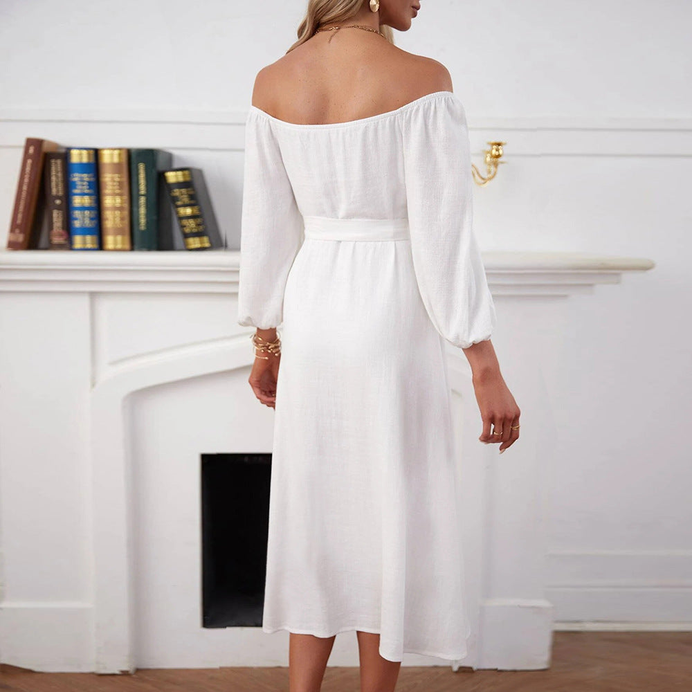 Damen Maxikleid Schulterfrei Dekorative Knöpfe Eveloria