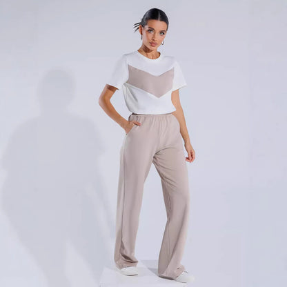 Damen T-Shirt Leichtes Oversized Farbblockdesign Weiß