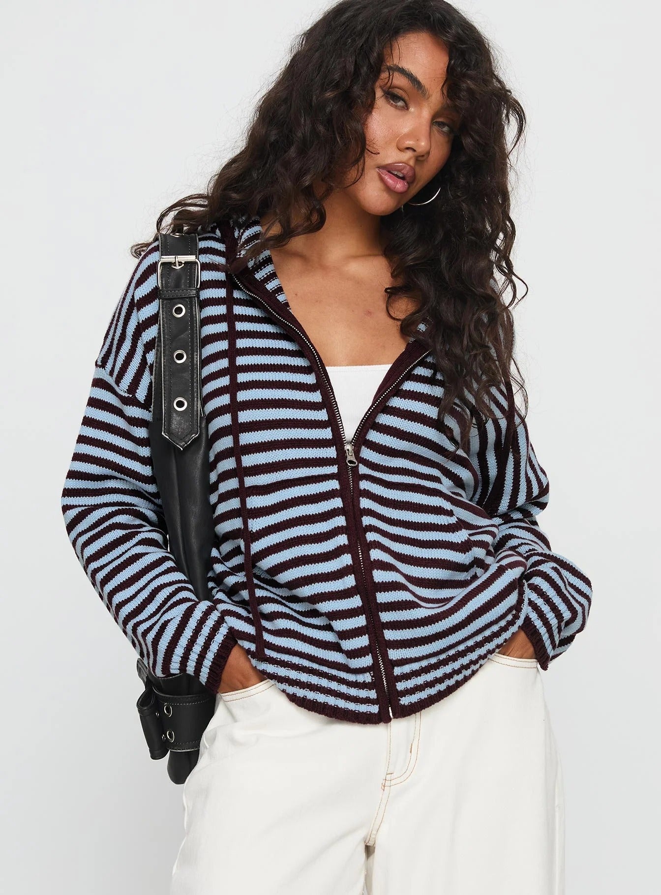 Damen Cardigan Gestreift Hochwertiger Reißverschluss Lässig