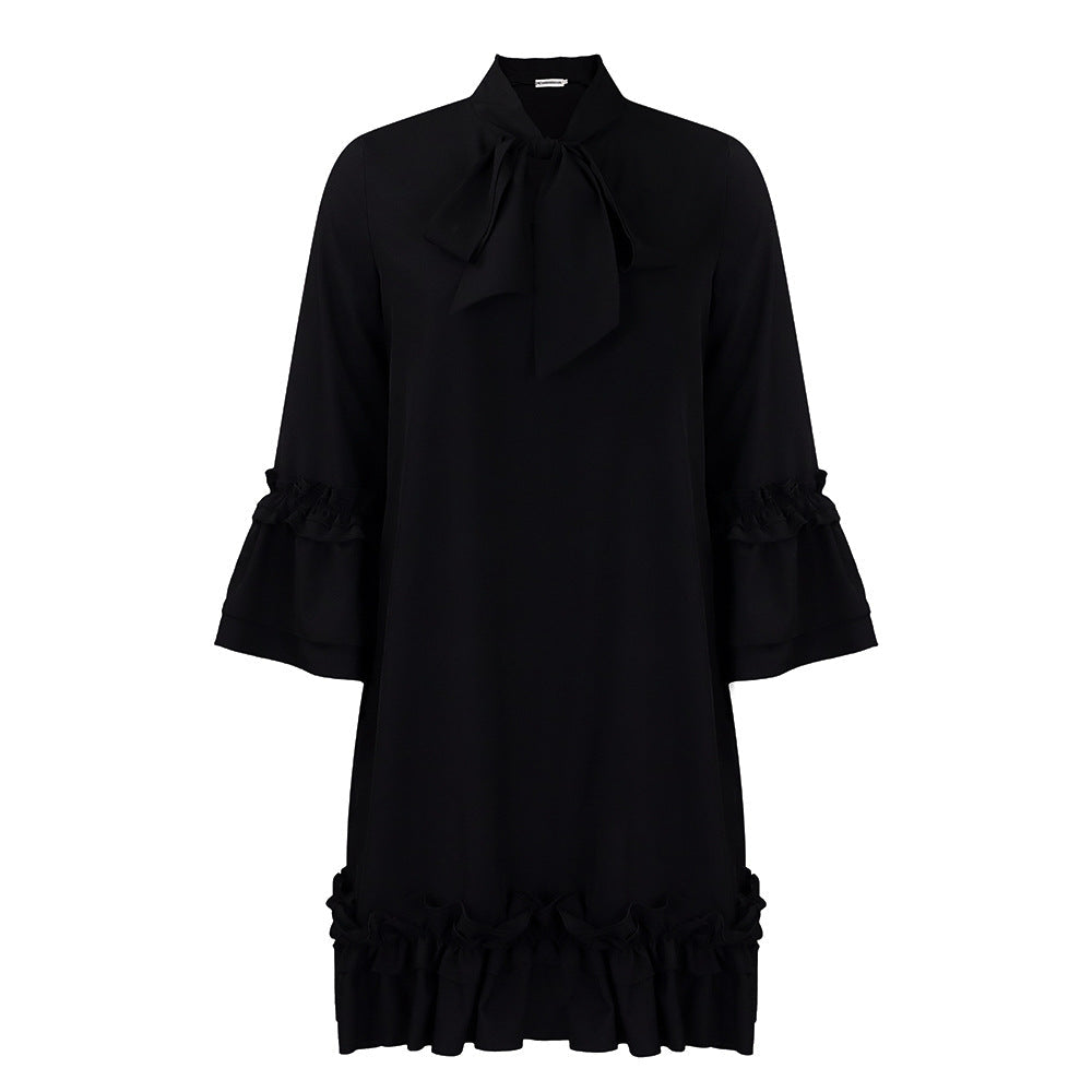 Damen Kleid Rüschendetails Stehkragen Eveloria