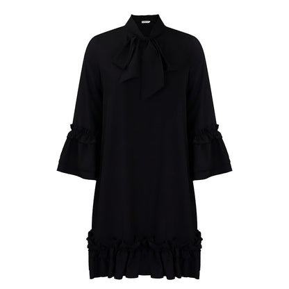 Damen Kleid Rüschendetails Stehkragen Eveloria