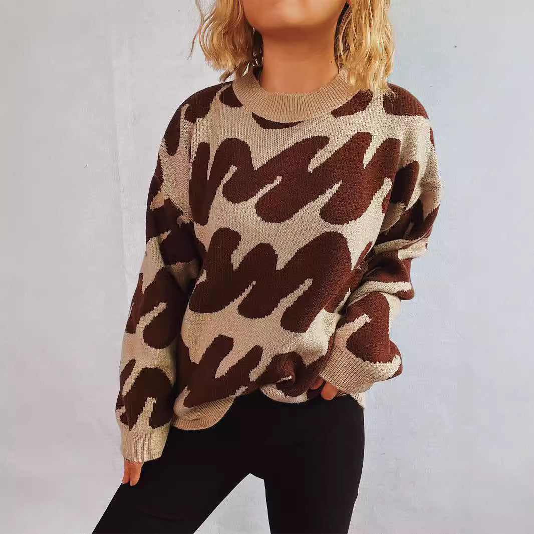 Damen Oversized Strickpullover Auffälliges Muster Eveloria