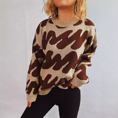 Damen Oversized Strickpullover Auffälliges Muster Eveloria