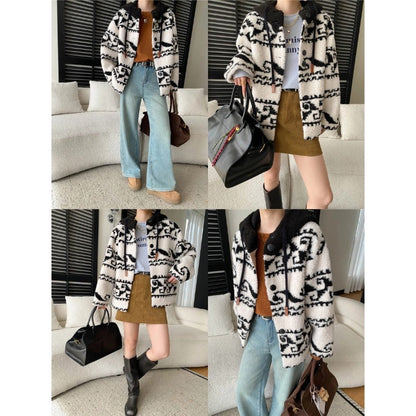 Damen Oversized-Jacke mit Grafikmuster und hochwertigen Details,