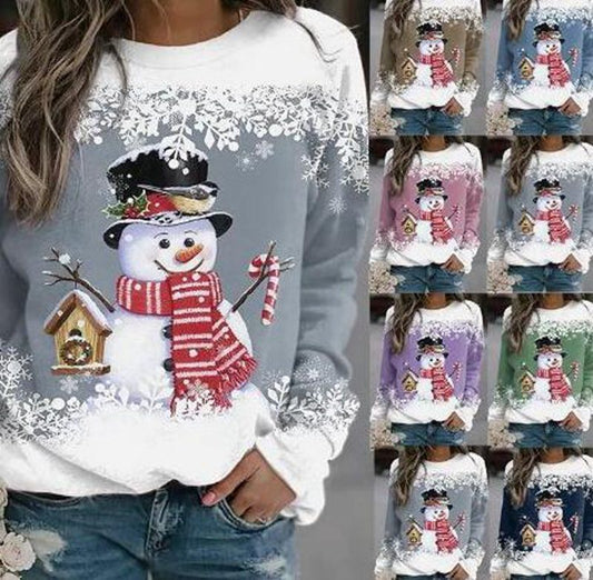 Eveloria Damen Sweatshirt Weihnachtsschneemann Langer Ärmel - Eveloria