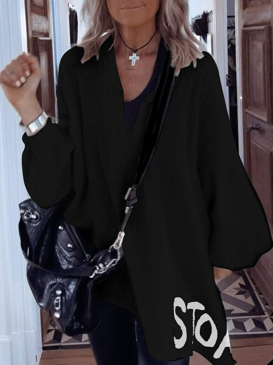 Damen Oversize-Shirt V-Ausschnitt Voluminöse Ärmel Eveloria