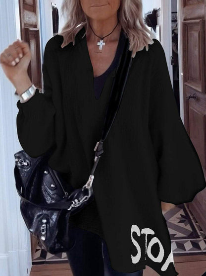 Damen Oversize-Shirt V-Ausschnitt Voluminöse Ärmel Eveloria