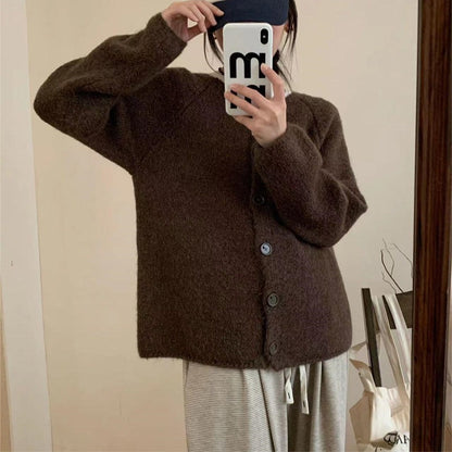 Damen Cardigan Weit Gemütlich mit Knöpfen Beige