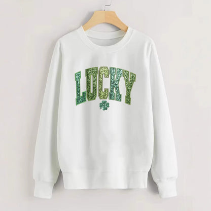 Damen Sweatshirt Glitzernd Kleeblattmotiv Grau Eveloria