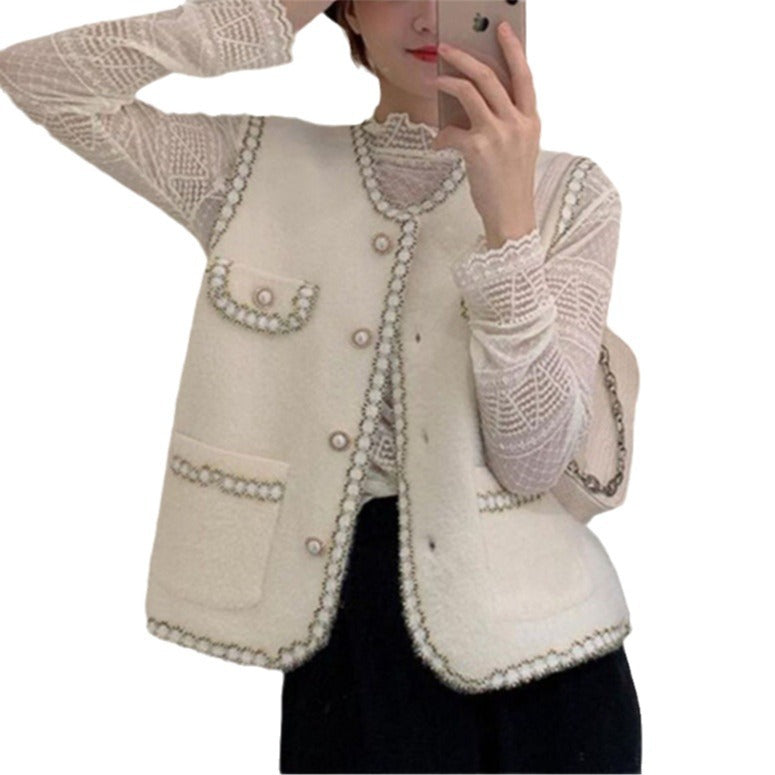 Damen Weste mit Perlenverzierung Elegante Damenweste aus Seide mit