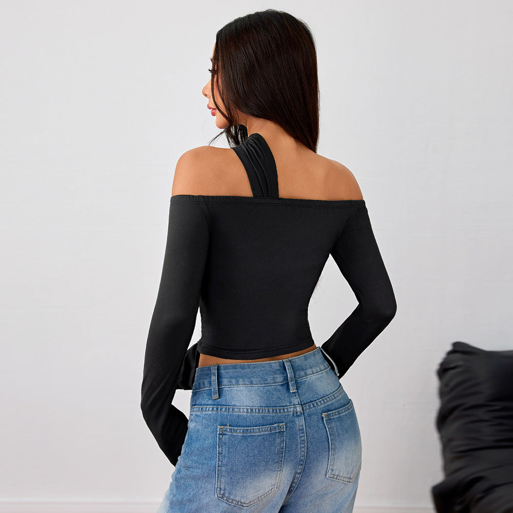 Damen Wickeltop Asymmetrisch mit Raffung