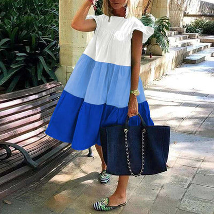 Damen Sommerkleid Voluminöser Rock Rüschenärmel Eveloria