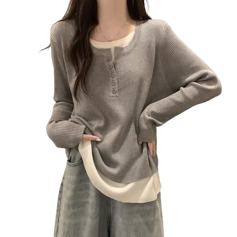 Damen Langarm-Pullover mit Knöpfen Eveloria