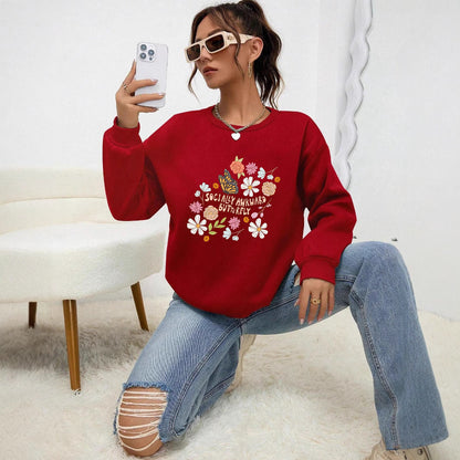 Damen Sweatshirt Floralmuster Weich Pastell Rosa - Eveloria