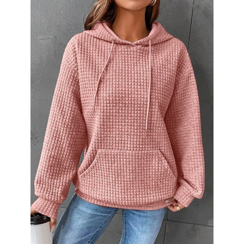 Damen Waffelpullover mit Kapuze und Kängurutasche Grau