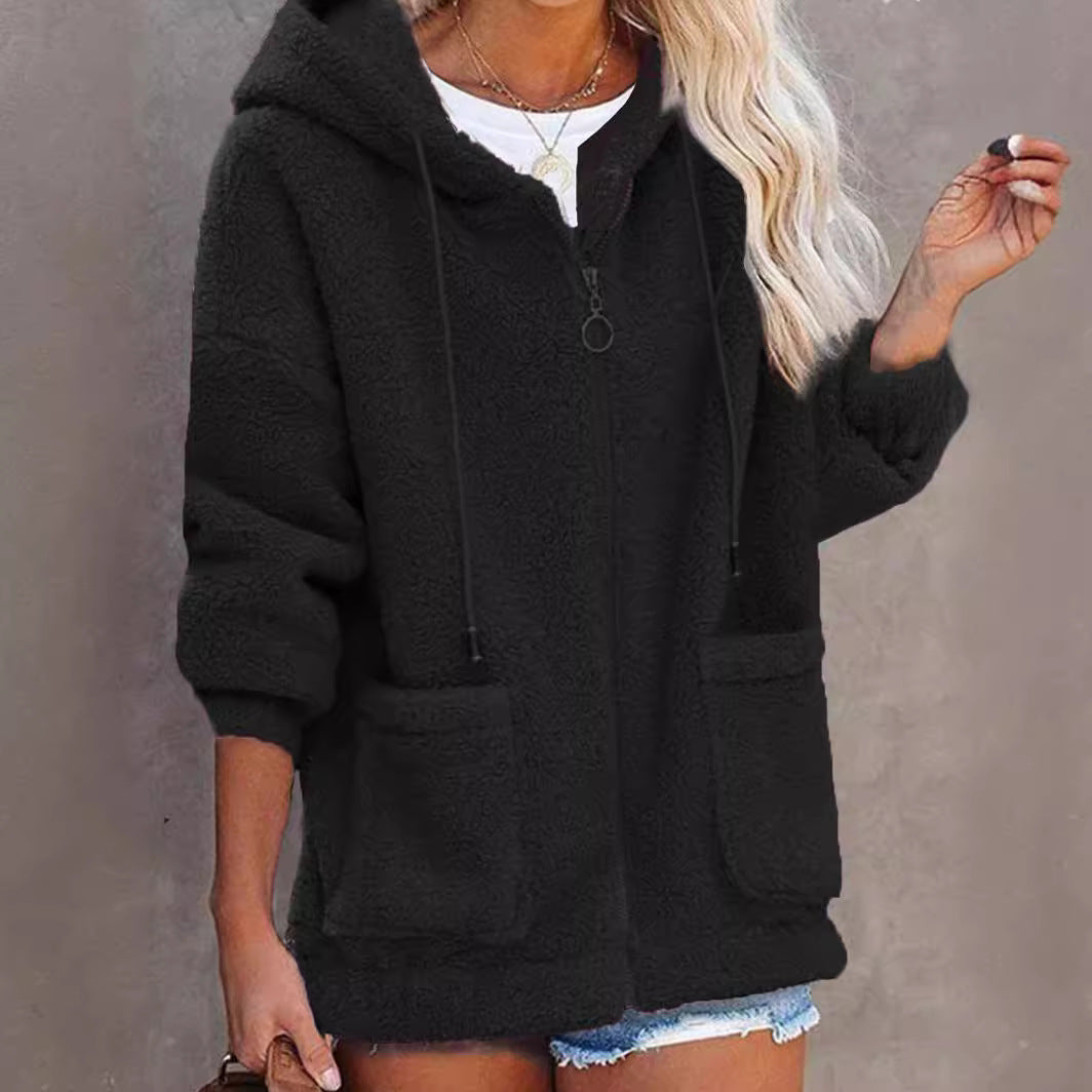 Damen Fleece Hoodiejacke Kapuze Taschen Eveloria