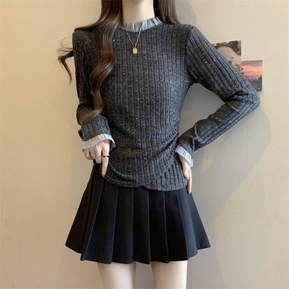Damen Feinstrickpullover Dekorativer Kragen Elegantes Design