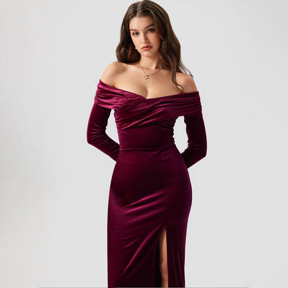 Damen Abendkleid Schulterfrei mit Seitenschlitz Eveloria
