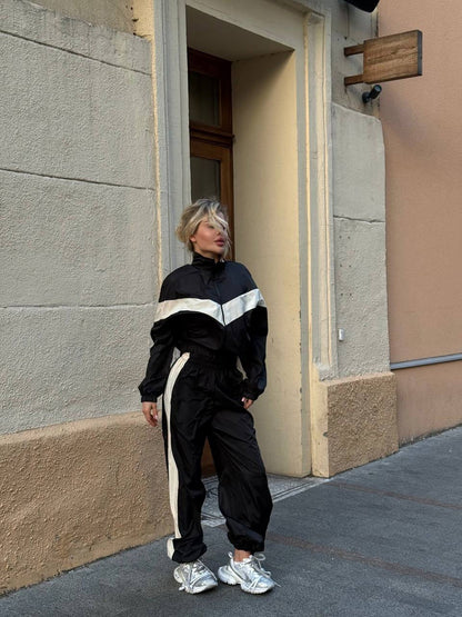 Damen Windbreaker Hochkragen Kontraststreifen Eveloria