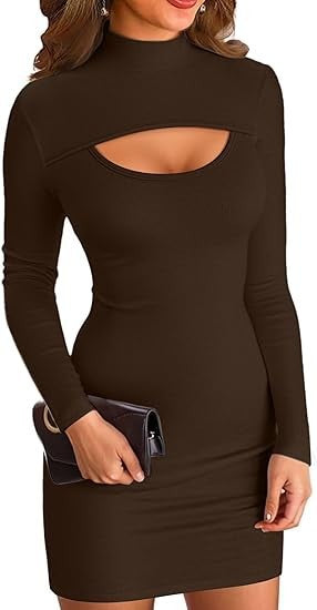 Damen Minikleid Figurbetont Hochgeschlossener Ausschnitt