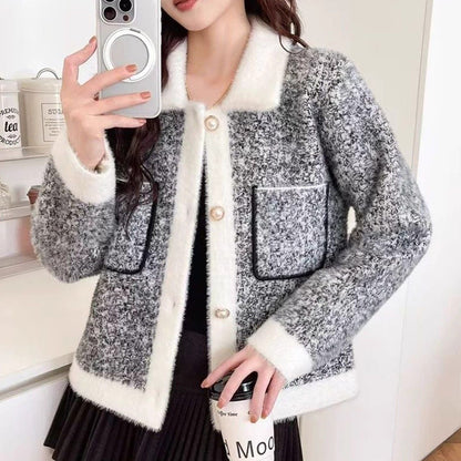 Damen Jacke Kuschelig Kontrasttaschen Eveloria