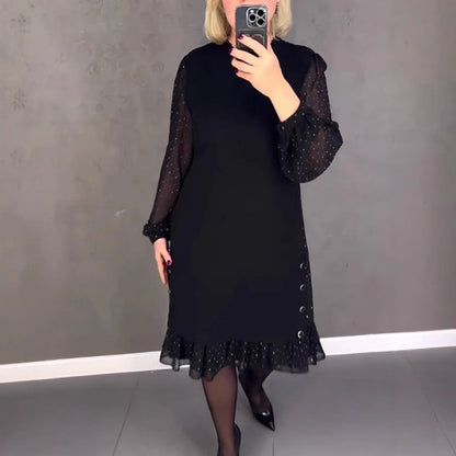 Damen Kleid Voluminöse Ärmel Durchbrochener Saum Eveloria - Eveloria