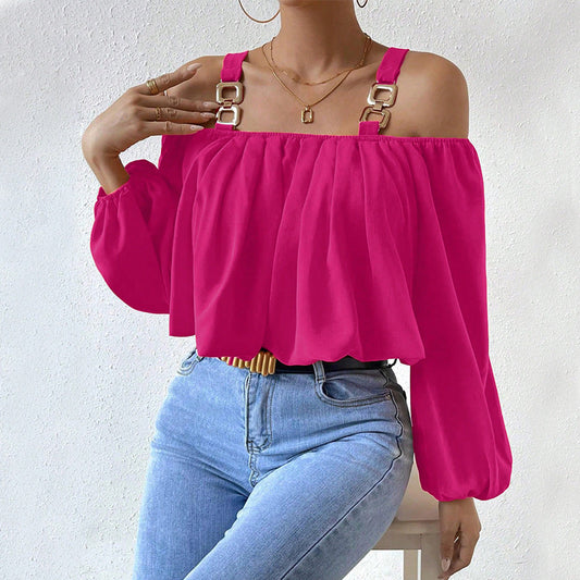 Damen Off-Shoulder Bluse Dekorative Träger Elegante Raffung - Eveloria