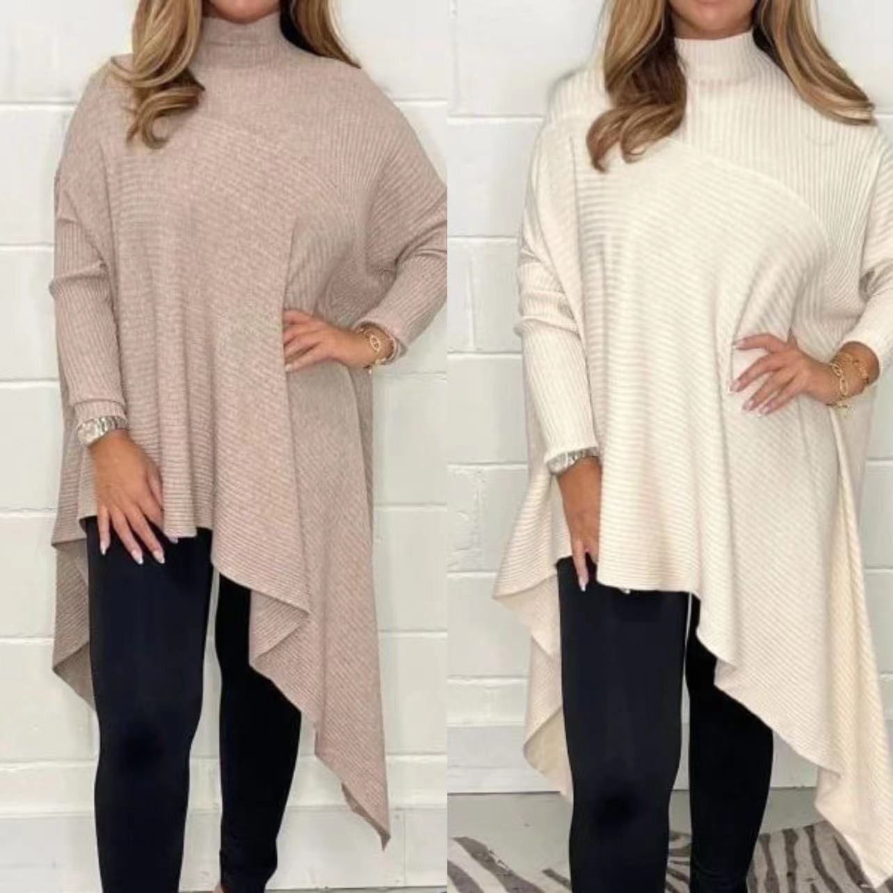 Damen Asymmetrisches Strickoberteil Hoher Kragen Moderner Schnitt - Eveloria