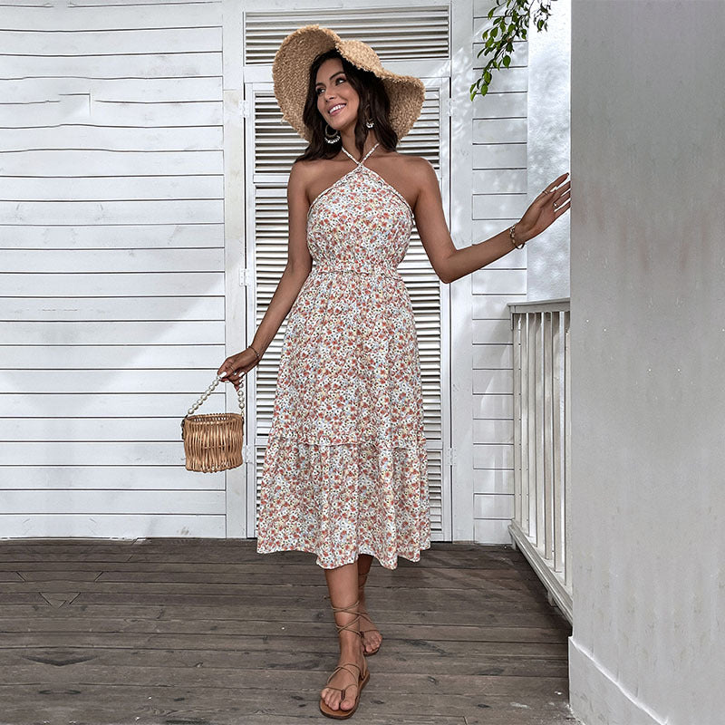 Damen Maxikleid Floral Hochgeschlossen Sommer