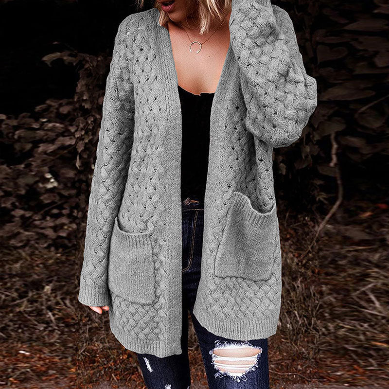 Damen Strickjacke Strukturiertes Muster Beige