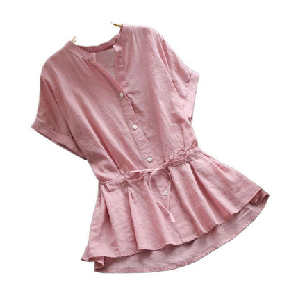 Damen Tunika Button-Up Kurzärmelig Tailliert Beige